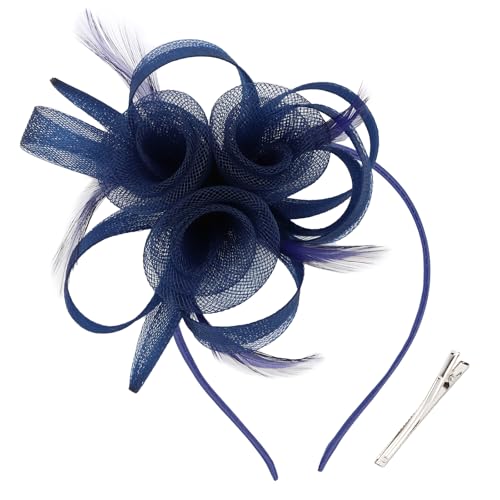 AMCAMI Fascinators Hats with Feather for Women 2026 Derby Hats Small Tea Party Hat with Headband - color: Navyblue