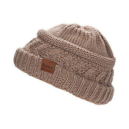 Rosoz 2 Pack Ponytail Beanie for Women,Winter Warm Beanie Tail Soft Stretch Cable Knit Messy High Bun Hat - color: 2pack-grey/Khiki