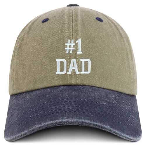 Trendy Apparel Shop Number 1 Dad Embroidered Pigment Dyed Low Profile Cotton Cap - color: Khaki Navy