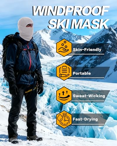 Winter Balaclava Ski Mask Warm and Fleece Full Face Cover for Men Women Cold Weather Skiing Motorcycle Neck Warmer - color: Black+gray