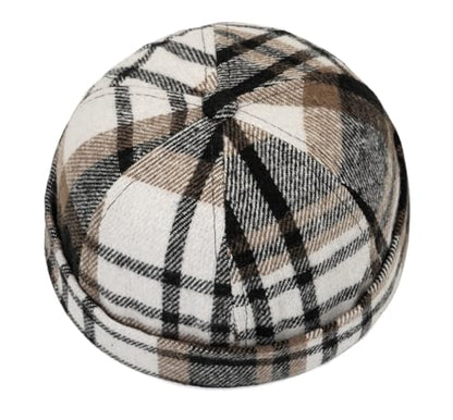 DIYDECAL Striped Plaid Brimless Worker Cap,Retro Skullcap Docker Hat for Men Womens - color: Coffee