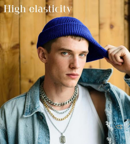 Wool Fisherman Beanies for Men Knit Fall Winter Beanie Hat Skull Cap - color: Royal Blue
