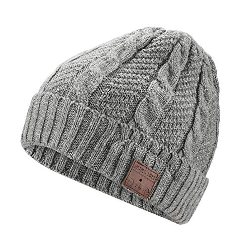 Wireless Hat Music Beanie Women Men Unisex Musical Beanie Hat Winter Warm Cap with Over Ear Headset Headphones Earphone Speaker Beanie Hat - color: Knit Light Grey