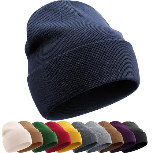 ROYBENS 100% Cotton Beanie Hat for Women Men Warm Winter Hats Knit Beanies - color: Navy Blue