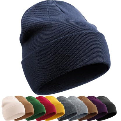 ROYBENS 100% Cotton Beanie Hat for Women Men Warm Winter Hats Knit Beanies - color: Navy Blue