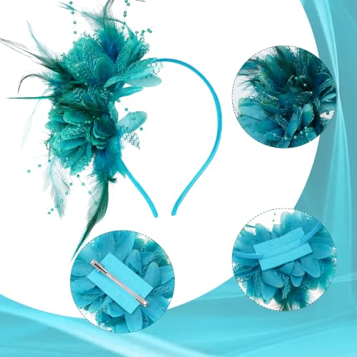 Pistha Fascinators Hats for Women and Tea Party Gloves for Tea Party Dress - color: Lake Blue