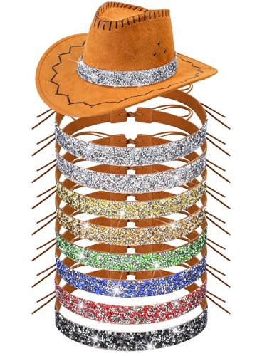 XunYee 8 Pcs Rhinestone Hat Bands for Cowboy Hats Women Men - color: Classic Colors