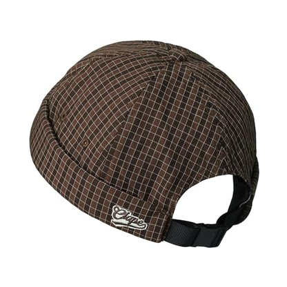 Croogo Checked Brimless Hat Lightweight Quick Dry Docker Cap for Men - color: Brown