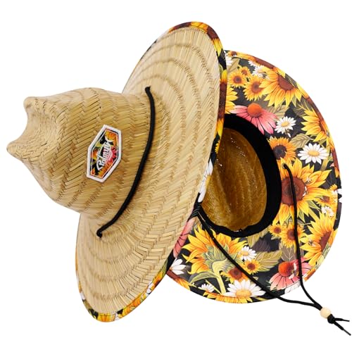 Palmyth Straw Hat for Men & Women Sun Hats, Beach Hat, Fishing Hat UPF 50+ - color: Sunflowerbloom