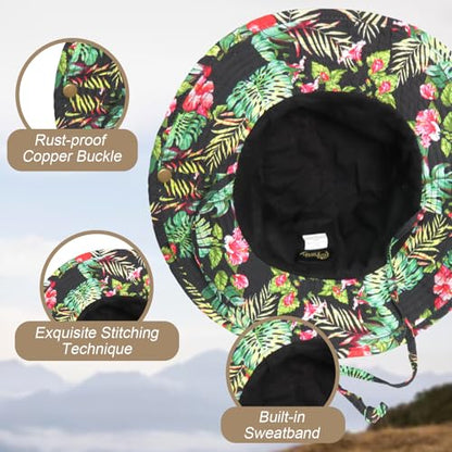 Bucket Hat UV Protection Sun Hat, Boonie Fishing Safari Hats for Outdoors - color: Floral Print Green