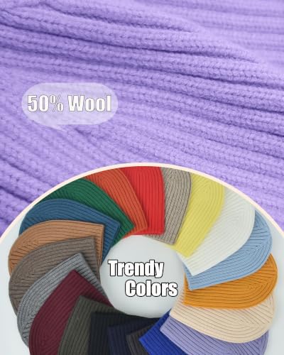 ROYBENS Wool Beanie for Men Women, Seamless Knit Warm Winter Hat Skull Caps - color: 1pcs-light Purple