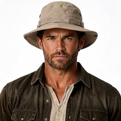 Tactical Boonie Hat Military Bucket Cap Camo Digital or Solid Wide Brim Sun Fishing Bush Booney Hunting Headwear - color: Khaki, size: 7 1/4