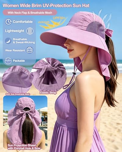 Sun Hat for Women with Ponytail Hole & Neck Cover