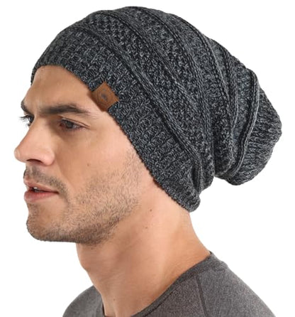 Tough Headwear Slouchy Oversized Beanie Hat - Warm Winter Hats for Women - Stretch Fit Mens Beanie - color: Black Gray
