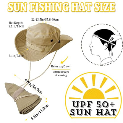 Taeku Sun Hat, Unisex Wide Brim Bucket Hat Sun Protection Cap Breathable Boonie Hat for Fishing Hiking Gardening Safari - color: Brown