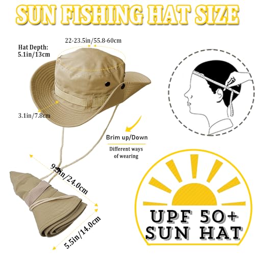 Taeku Sun Hat, Unisex Wide Brim Bucket Hat Sun Protection Cap Breathable Boonie Hat for Fishing Hiking Gardening Safari - color: Brown