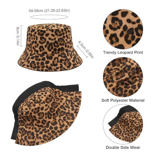 YAMEIZE Retro Style Bucket Hat for - Women Men Leopard Print Hat Fishing Cap Sun Hat Fishmen Hiking Beach Party Outdoor - color: Deep Brown Leopard