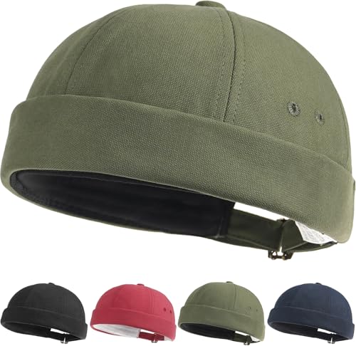 Initlove Mens Brimless Docker Hat Vintage Sailor Hat Skullcap Beanie Cap - color: G Green
