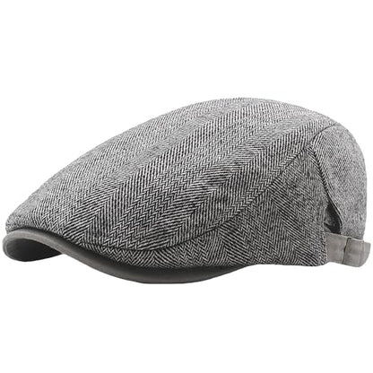 Mens Herringbone Tweed Newsboy Cap Flat Ivy Gatsby Hat Adjustable Cabbie Cap for Women - color: Light Grey
