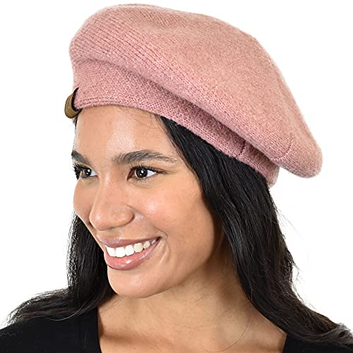 C.C Soft Acrylic Knit French Style Warm Beret Hat - color: Dk Blush