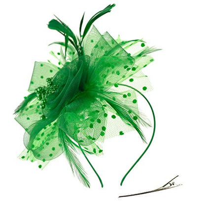 AQOKKA Women Fascinators Hats Flower Fascinators with Headband and Clip Tea Party Headwear for Women and Girls - color: 1 Pc 7" Diameter / Green