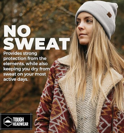 Tough Headwear Merino Wool Beanie - Moisture Wicking Winter Hats for Women - Stretchy Mens Beanie - Breathable Wool Hat - color: Basic - Light Gray