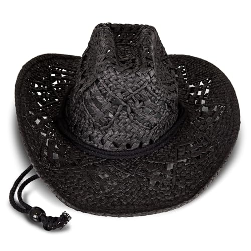 Lucky Brand Women's Straw Cowboy Hat | Rope Design | Western | Style | Fashion | Sun Protection | Breathable - color: Woven Straw - Black