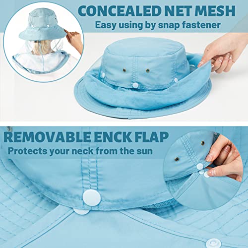 Palmyth Head Net Hat, Sun Hat Safari Hat - color: Airy Blue