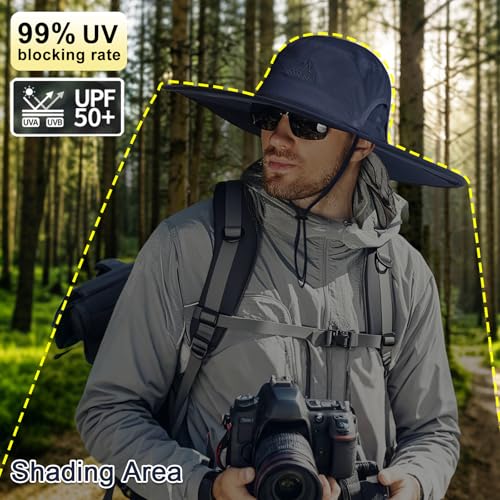Cooltto L/XL/XXL Wide Brim Sun Hat UPF 50+ UV Protection Boonie Hat - color: Navy Blue, size: Medium-Large