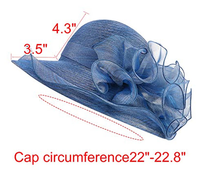 Bellady Big Brim Hat Organza Hats Summer Beach Cap Tea Party Wedding Fascinator Church Hats - color: Navy