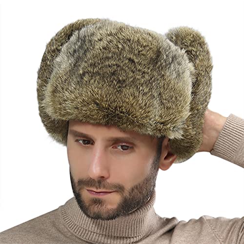 Clobeau Men's Faux Fur Trapper Hat Trooper Trapper Hat Warm Winter Hats Hunting Hats Ear Flaps Snow Ski Cycling Caps - color: Brown