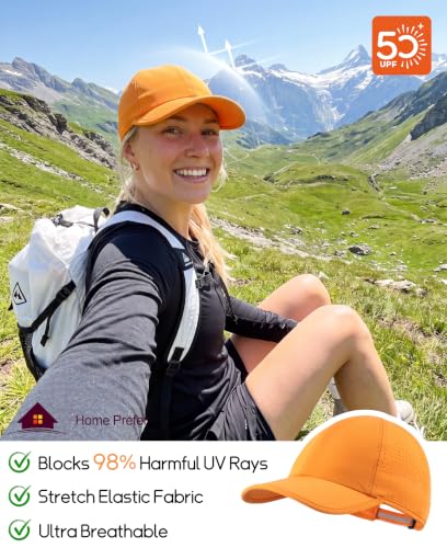 Home Prefer UPF50 Sun Hat for Men Women Reflective Water Repellent Quick Dry Baseball Cap Golf Running Outdoor Sport Hat - color: Orange, size: Large