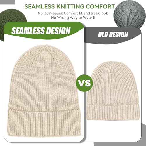 vidsel 50% Wool Thick Beanie Hat Men Women, Seamless Cuffed Winter Knit Cap - color: 1pcs Beige