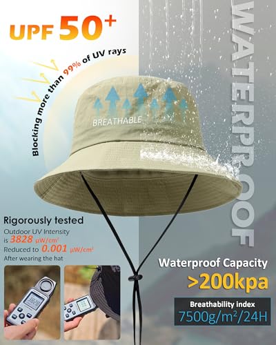 Water-Resistant Bucket Hat for Women Men Rain Hat UPF 50+ Boonie Sun Hat - color: Light Green