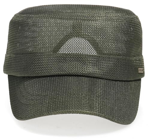 Initlove Cadet Army Cap for Men Women Military Hat Mesh Flat Top Hats for Summer - color: Green