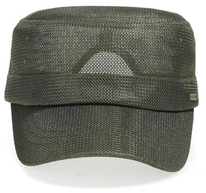 Initlove Cadet Army Cap for Men Women Military Hat Mesh Flat Top Hats for Summer - color: Green