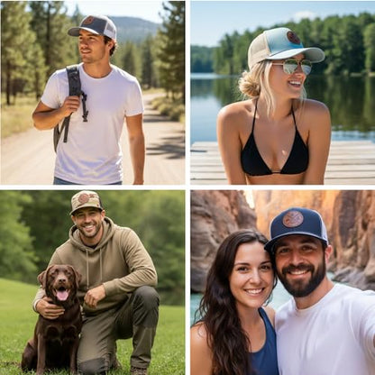 LINDO Trucker Hat [ GO Outdoors Design ] for Men and Women: Mid Profile Cap with Breathable Mesh Back and Adjustable Snap - color: Camo