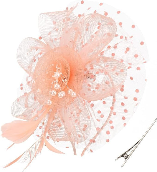 AQOKKA Women Fascinators Hats Flower Fascinators with Headband and Clip Tea Party Headwear for Women and Girls - color: Feather Flower: White