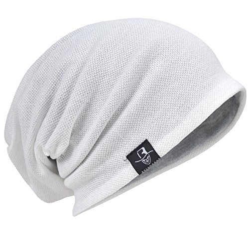 Mens Slouch Hollow Beanie Summer Skullcap B090 - color: Solid-white