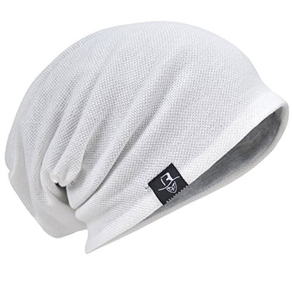 Mens Slouch Hollow Beanie Summer Skullcap B090 - color: Solid-white