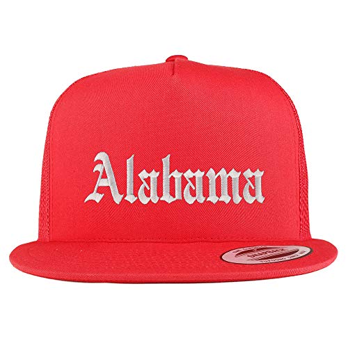 Trendy Apparel Shop Alabama State Old English 5 Panel Flatbill Trucker Mesh Cap - color: Red