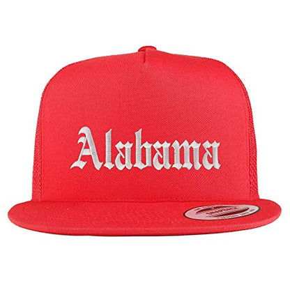 Trendy Apparel Shop Alabama State Old English 5 Panel Flatbill Trucker Mesh Cap - color: Red