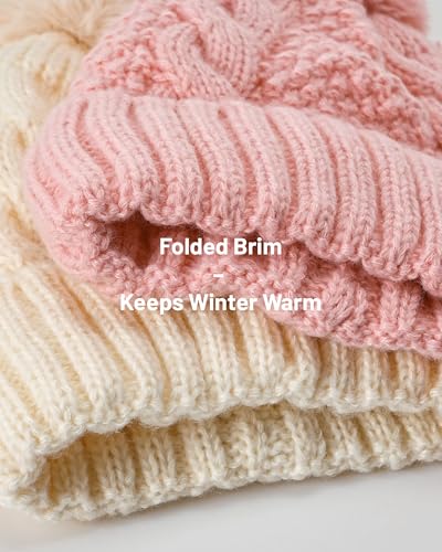 Winter Hats for Women- Winter Beanie Womens with Bobble, Soft Warm Ribbed Knit Cuffed Womens Winter Hat