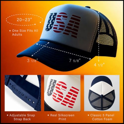 American Flag Patriotic USA Classic 5 Panel Mesh Snap Back Trucker Hat - color: Navy - Usa