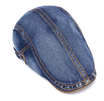 QHFHULV Newsboy Cap for Men Cotton Flat Gatsby Ivy Golf Cabbie Driving Hat - color: Denim Navy