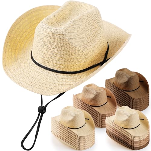 Unittype Adult Straw Cowboy Hat Bulk Western Party Pack - color: Assorted: 3 Colors