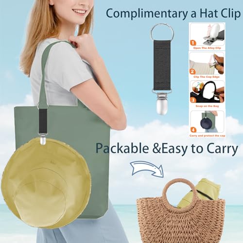 vidsel Womens Sun Hats Wide Brim Reversible Bucket Cotton Hat with Hat Clip - color: Yellow, size: Medium