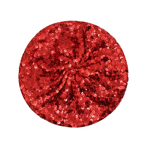 JUMISEE Sparkly Sequin Berets for Women Girls Fashion Beanie Hat Costume Accessories for Festival Party Dance - color: Red