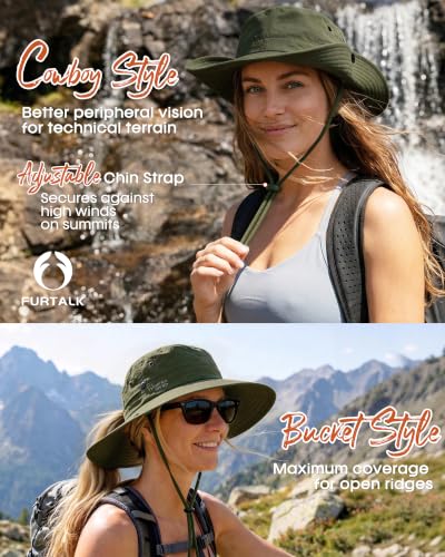 FURTALK Sun Hats for Women Wide Brim Bucket Hat Ponytail Hole Outdoor UPF - color: Green