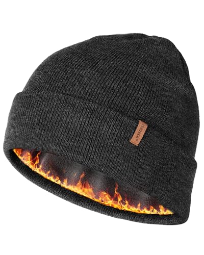 FURTALK Mens Winter Fleece Lined Knit Cuffed Beanie - color: Dark Grey